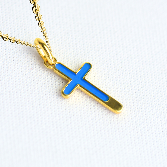 Classic Blue Enamel Cross Pendant