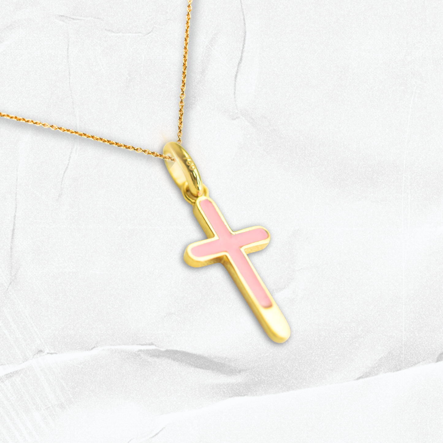 Classic Pink Enamel Cross Pendant