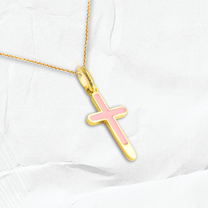 Classic Pink Enamel Cross Pendant