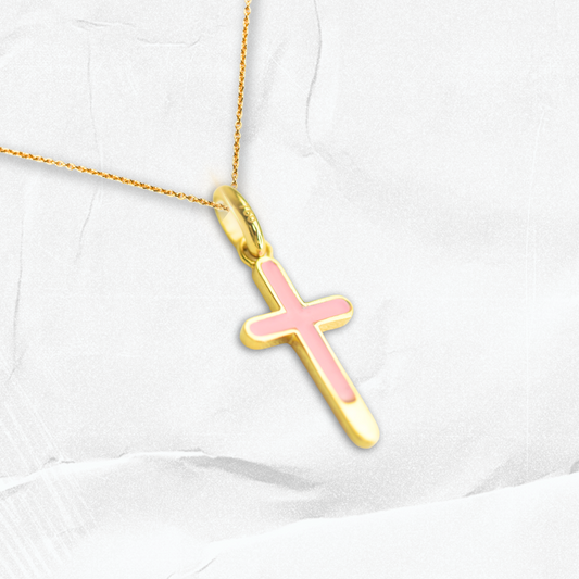 Classic Pink Enamel Cross Pendant